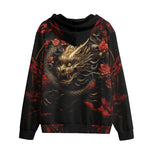 Men's Zip Up Hoodie Golden Dragon Red Flowers