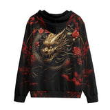 Men's Zip Up Hoodie Golden Dragon Red Flowers