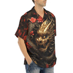 Hawaiian Shirt Golden Dragon Red Flowers