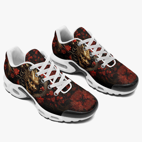 Air Cushion Sneakers Golden Dragon Red Flowers