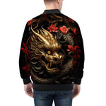 Bomber Jacket Golden Dragon Red Flowers
