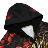 Men's Zip Up Hoodie Golden Dragon Red Flowers