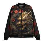 Bomber Jacket Golden Dragon Red Flowers