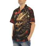 Hawaiian Shirt Golden Dragon Red Flowers