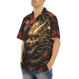 Hawaiian Shirt Golden Dragon Red Flowers