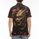 Men's Polo Shirt Golden Dragon Red Flowers
