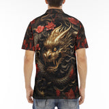 Men's Polo Shirt Golden Dragon Red Flowers