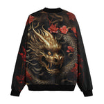 Bomber Jacket Golden Dragon Red Flowers