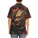 Hawaiian Shirt Golden Dragon Red Flowers