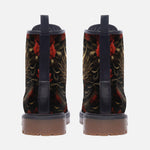 Leather Boots Golden Dragon Red Flowers