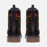 Leather Boots Golden Dragon Red Flowers
