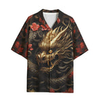 Hawaiian Shirt Golden Dragon Red Flowers