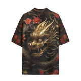Hawaiian Shirt Golden Dragon Red Flowers