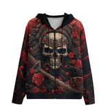 Men's Zip Up Hoodie Japanese Samurai Skull Art