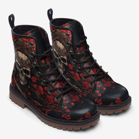 Leather Boots Japanese Samurai Skull Art