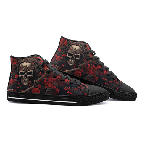 High-Top Canvas Shoes Japanese Samurai Skull Art