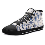 High-Top Canvas Shoes Blue Tribal Drawing