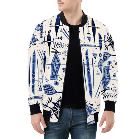 Bomber Jacket Blue Tribal Drawing