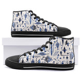 High-Top Canvas Shoes Blue Tribal Drawing