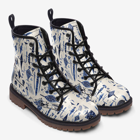 Leather Boots Blue Tribal Drawing