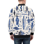 Bomber Jacket Blue Tribal Drawing