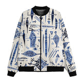 Bomber Jacket Blue Tribal Drawing