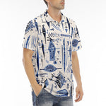 Men's Polo Shirt Blue Tribal Drawing