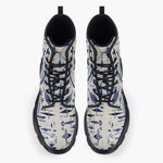 Casual Leather Chunky Boots Blue Tribal Drawing