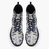Casual Leather Chunky Boots Blue Tribal Drawing