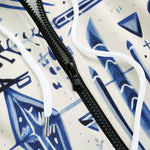 Men's Zip Up Hoodie Blue Tribal Drawing