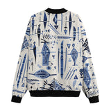 Bomber Jacket Blue Tribal Drawing