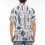 Men's Polo Shirt Blue Tribal Drawing