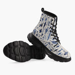 Casual Leather Chunky Boots Blue Tribal Drawing