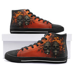 High-Top Canvas Shoes Skulls and Flowers Red and Black