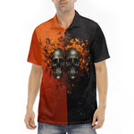 Men's Polo Shirt Skulls and Flowers Red and Black