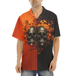 Hawaiian Shirt Skulls and Flowers Red and Black