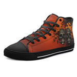 High-Top Canvas Shoes Skulls and Flowers Red and Black