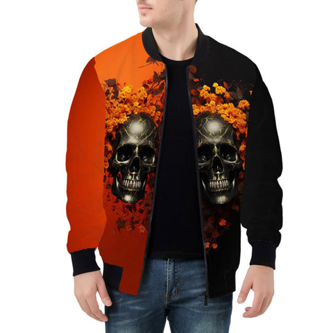 Bomber Jacket Skulls and Flowers Red and Black