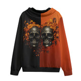 Men's Zip Up Hoodie Skulls and Flowers Red and Black