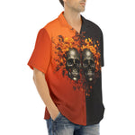 Hawaiian Shirt Skulls and Flowers Red and Black
