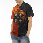 Men's Polo Shirt Skulls and Flowers Red and Black
