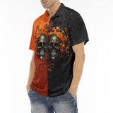 Men's Polo Shirt Skulls and Flowers Red and Black