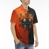 Men's Polo Shirt Skulls and Flowers Red and Black