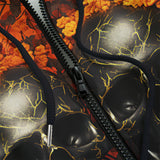 Men's Zip Up Hoodie Skulls and Flowers Red and Black