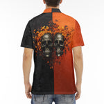 Men's Polo Shirt Skulls and Flowers Red and Black