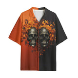 Hawaiian Shirt Skulls and Flowers Red and Black