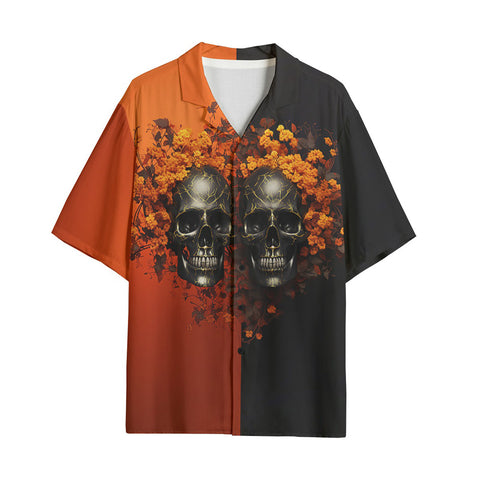 Hawaiian Shirt Skulls and Flowers Red and Black