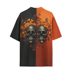 Hawaiian Shirt Skulls and Flowers Red and Black