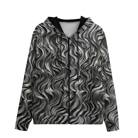 Men's Zip Up Hoodie Metal Waves Print