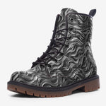 Leather Boots Metal Waves Print